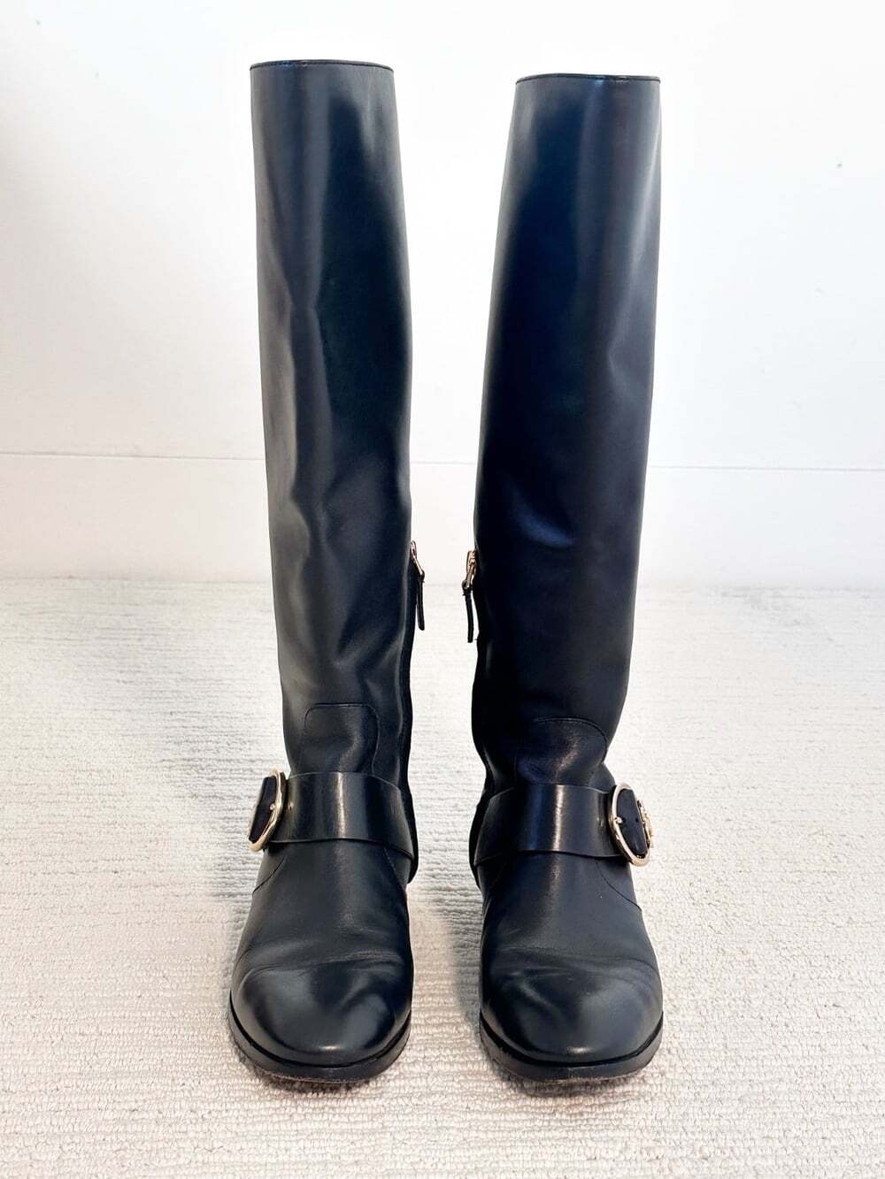 TORY BURCH Sofia Size 7.5 Black Riding Boots Equestrian Designer Quiet Luxury